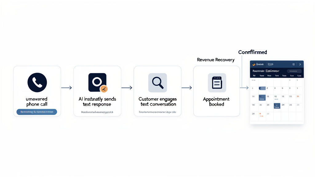 Missed call recovery workflow showing unanswered calls turning into text conversations and booked appointments.